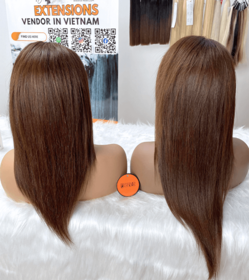 12 Inches Brown Natural Color Bone Straight Hair Lace Frontal 13x4 Inches Wigs