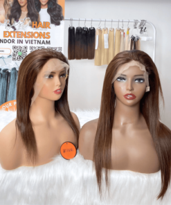 8 Inches Brown Natural Color Bone Straight Hair Lace Frontal 13x4 Inches Wigs