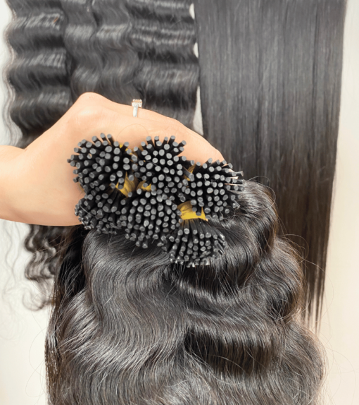 Natural Wavy I Tip Hair Extensions Natural Black Color