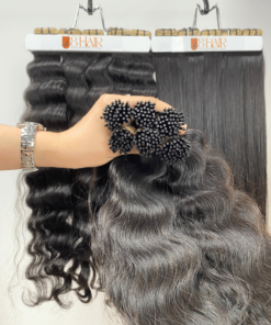 Natural Wavy I Tip Hair Extensions Natural Black Color