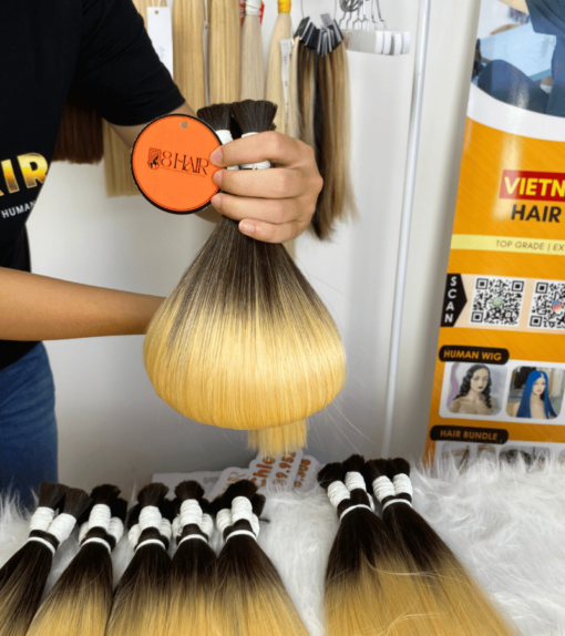 Straight Bulk Hair Extensions Ombre Blonde Color Super Premium Standard