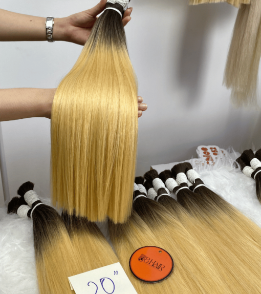 Straight Bulk Hair Extensions Ombre Blonde Color Super Premium Standard