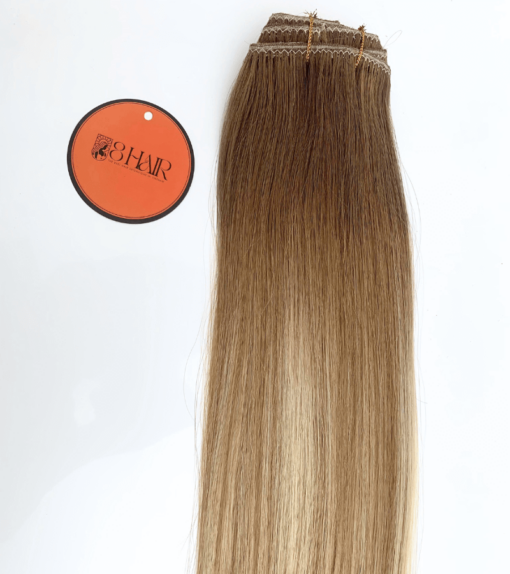 Straight Clip in Hair Extensions Ash Blonde Mix Platinum Blonde Ombre Color