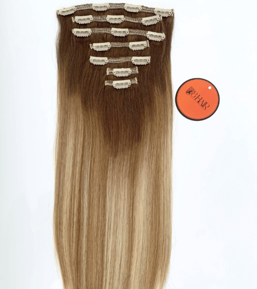 Straight Clip in Hair Extensions Ash Blonde Mix Platinum Blonde Ombre Color